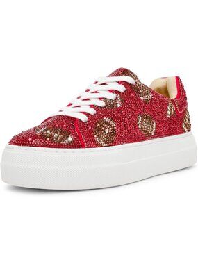 Women Red Comfortable Rhinestone Low-Top Glam Stylish Design Sneakers